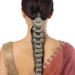 karatcart Moon Shape Gold-Plated Kundan Hair Braid Choti-picture-45