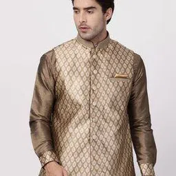 vastramay Floral Woven Sleeveless Nehru jacket-picture-12