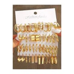shining diva Pack of 24 Gold-Plated Hoop Earrings-picture-45