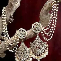 karatcart Danglers Earrings with Pearl Hair Chain-picture-13