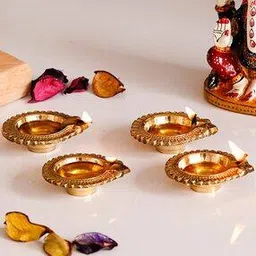 ecraftindia Set of 4 Auspicious Handcrafted Brass Diya-picture-11