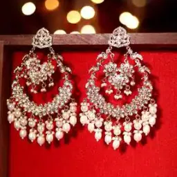 priyaasi Kundan-Studded Chandbali Earrings with Pearl Drops-picture-23