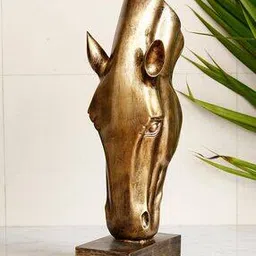 ecraftindia Golden Horse Face Handcrafted  Showpiece -picture-37