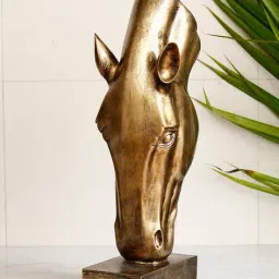 ecraftindia Golden Horse Face Handcrafted  Showpiece  image 1