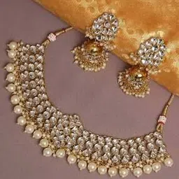 fabula NEDP29-Kundan-Studded Necklace & Earrings Set with Pearl Drops-picture-12