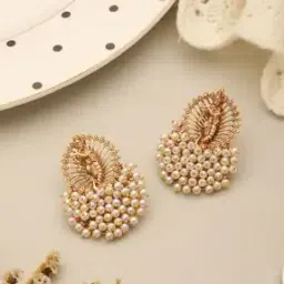 saraf rs jewellery Women Gold-Plated Pearl-Beaded Stud Earrings-picture-33