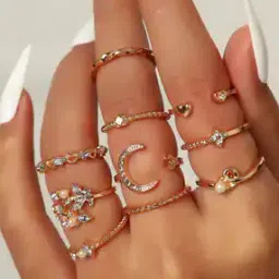jewels galaxy Set of 10 Gold-Plated Stone-Studded Rings-picture-47