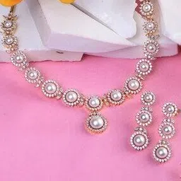saraf rs jewellery Women Gold Plated Pearl Studded Necklace Jewellery Set-picture-42