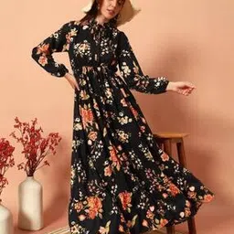 vastani enterprise Women Floral Print Tiered Dress with Full Sleeves-picture-33
