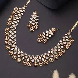 saraf rs jewellery Women Zircon Studded Statement Geometric Partywear Necklace Jewellery Set-picture-29