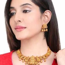 yellow chimes Gold Plated Necklace & Earings Set-picture-36