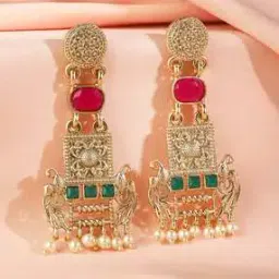 rubans Women Gold-Plated Stone-Studded Drop Earrings-picture-48