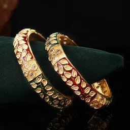 Set of 2 Gold-Plated Bangles with Leaf Accent-image-80