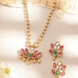 rubans Women Pearl-Beaded Necklace & Earrings Set-picture-42