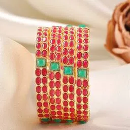 rubans Women Set of 4 Gold-Plated Stone-Studded Bangles-picture-20