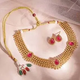 Women Gold-Plated Stone-Studded Necklace Set-image-48