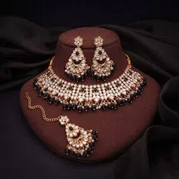 brado jewellery Women Gold-Plated Stone-Studded Necklace & Earrings Set-picture-30