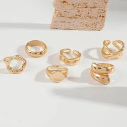 jewels galaxy Set of 6 Gold-Plated Adjustable Finger Rings-picture-16