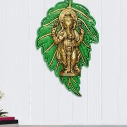 ecraftindia Chaturbhuj Lord Ganesha on Leaf Metal Wall Hanging-picture-16
