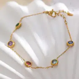 myki Gold-Plated American Diamond-Studded Link Bracelet-picture-13