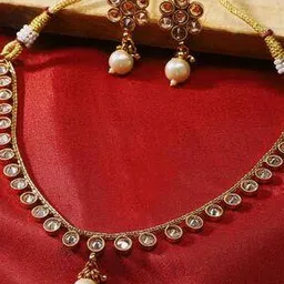 bhrm Gold-Plated Stone-Studded Necklace & Earrings Set-picture-22
