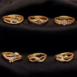 brado jewellery Set of 6 Women Gold-Plated Cubic Zirconia-Studded Rings-picture-30