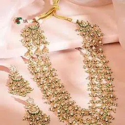 Women Gold-Plated Kundan-Studded Necklace & Earrings Set-image-80