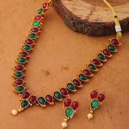 trink Gold-Plated Stone-Studded Necklace & Earrings Set-picture-29
