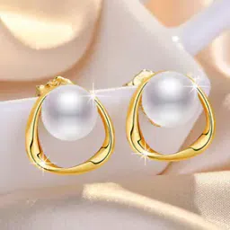 jewels galaxy Women Triangle Shaped Pearl Korean Stud Earrings-picture-29