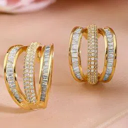 rubans Women Gold-Plated Cubic Zirconia-Studded Hoop Earrings-picture-25