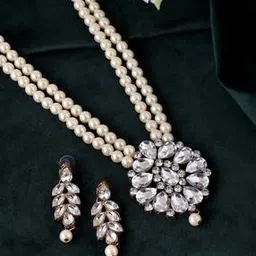 valley of jewellery (voj) Women Gold-Plated Beaded Necklace & Earrings Set-picture-16