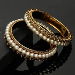 shining diva 11184b_2.4 Set of 2 Gold-Plated Pearl-Studded Bangles-picture-28