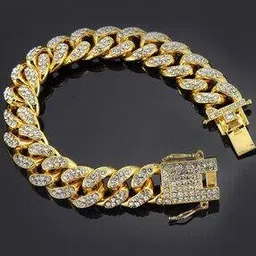 kairangi by yellow chimes Gold-Plated Crystal-Studded Curb Chain Bracelet-picture-15