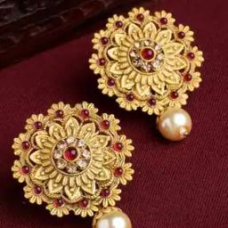panash Stone-Studded Pearl Drop Earrings-picture-38