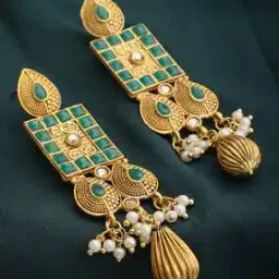 panash Gold-Plated Kundan-Studded Pearl Drop Earrings-picture-13