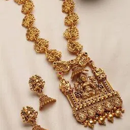 panash Gold-Plated Handcrafted Temple Necklace & Earrings Set-picture-22