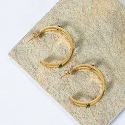zaisha Women 18K Gold-Plated Stony Semi-Hoop Earrings image 1