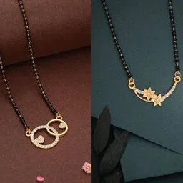 brado jewellery Pack of 2 Women Gold-Toned CZ-Studded Mangalsutra-picture-48