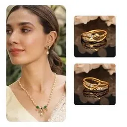 brado jewellery Women Gold-Plated Stone-Studded Pearl Multi-Piece Jewellery Set-picture-14