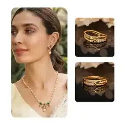 brado jewellery Women Gold-Plated Stone-Studded Pearl Multi-Piece Jewellery Set-picture-12