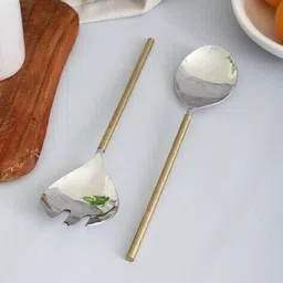 vareesha Set of 2 Gold Hammered Steel Head Serving Spoons image 1