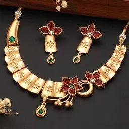 priyaasi Gold-Plated Stone-Studded Necklace & Earrings Set-picture-17