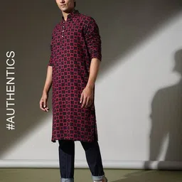 indie picks Handblock Print Hand-Dyed Double Dabu Cotton Long Kurta image 1