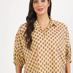 KALINI Floral Printed Cuffed Sleeves Cotton Shirt Style Top-image-24