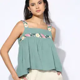 Women Embroidered Yoke Regular Fit Peplum Top-image-31