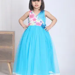 Girls Floral Print Gown with Floral Applique-image-27