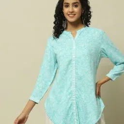 rangriti Women Floral Print Top with Band Collar-picture-50