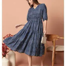 raiyani enterprise x ag Women Striped V-Neck Gown Dress image 1
