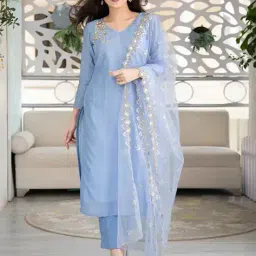 dayaachi Women Embroidered  Straight Kurta with Pants & Dupatta  image 1