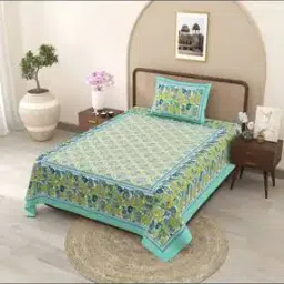 jaipur fabric 150 GSM Floral Print Single Bedsheet with Pillow Cover-picture-22